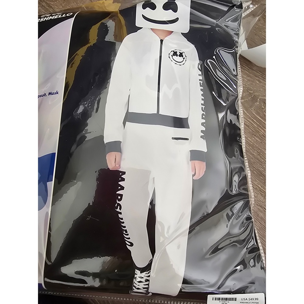 Marshmello Child Costume Spirit Halloween Hooded Jumpsuit and Mask Small 4-6